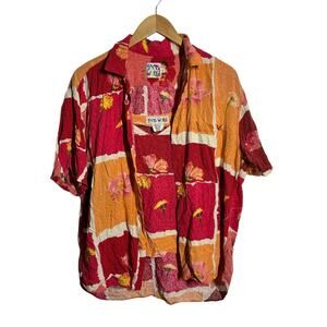 Vintage Jams World Boho Cottage Popover Top L and Tank XL Red Orange Floral 90s